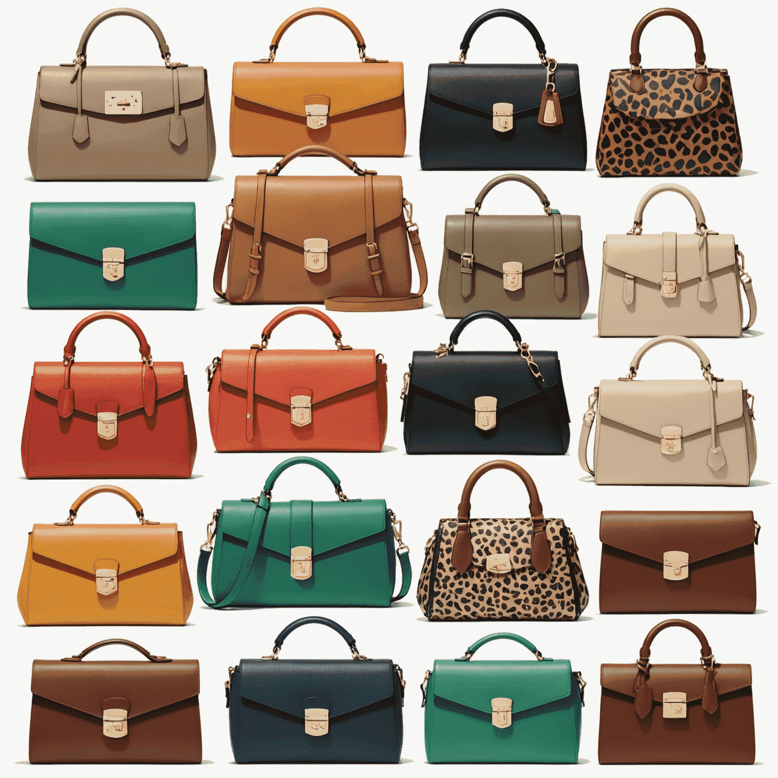 Stylish handbags and clutches in various sizes and colors