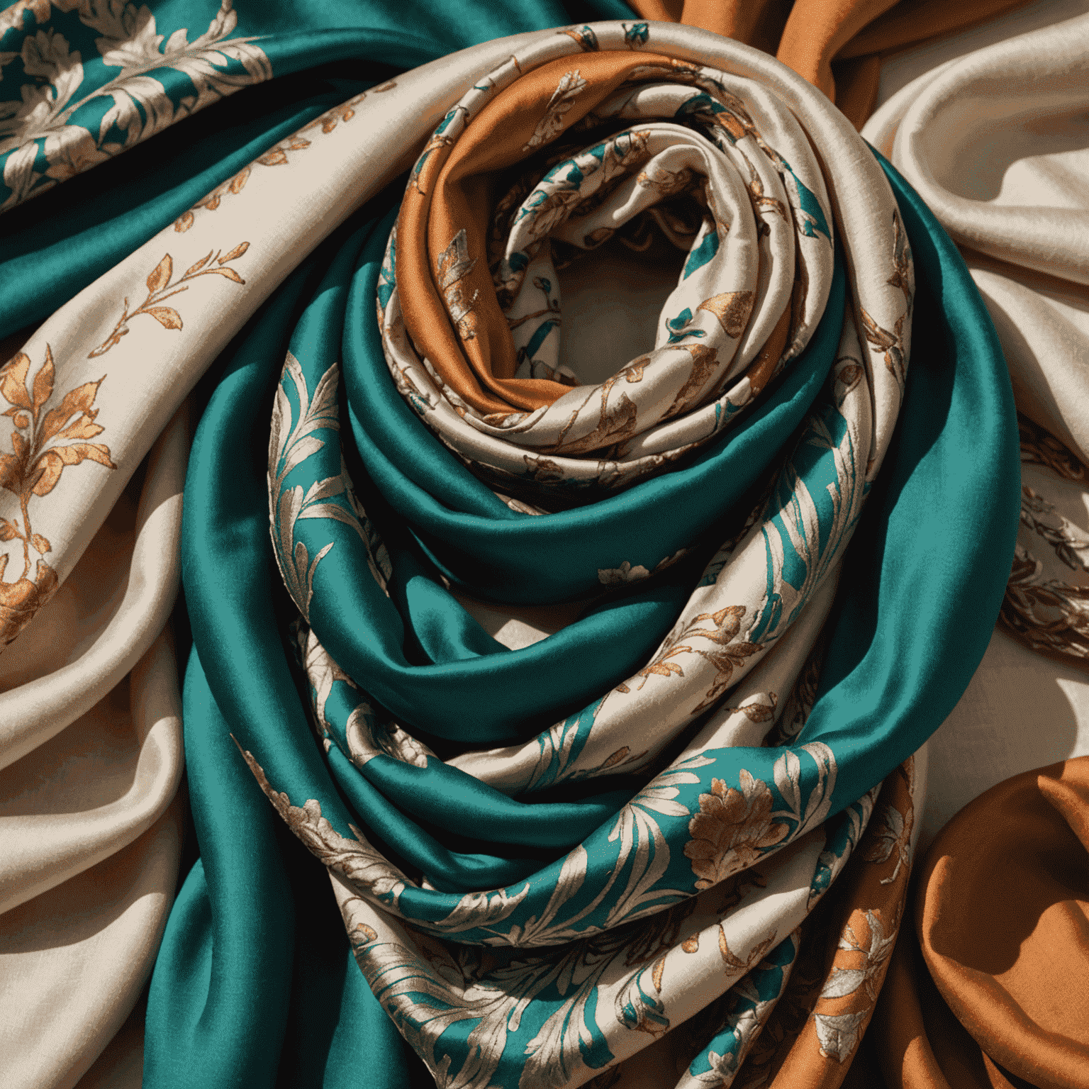 Luxurious silk and wool scarves in various patterns and colors